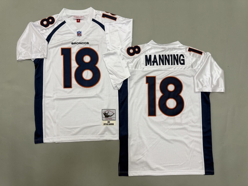 Men 2025 Denver Broncos #18 Manning white Throwback Limited NFL Jersey style 001